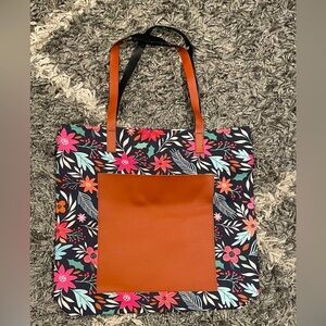 Black Brown Pink Floral Tote Bag for Work,Travel,Beach,Shopping,School